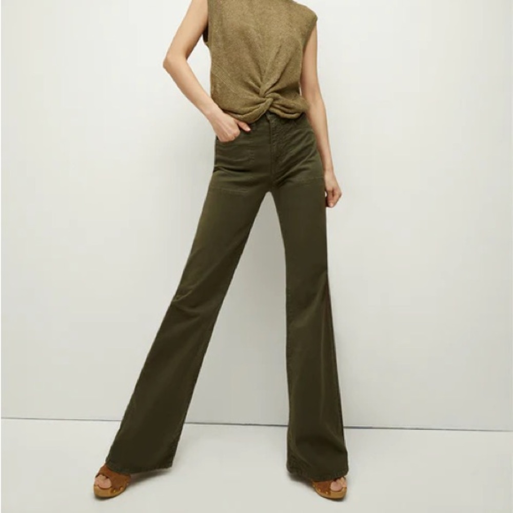 Veronica Beard Crosbie Wide Leg High Rise Pants Army Green 26 Flaw - Picture 5 of 15
